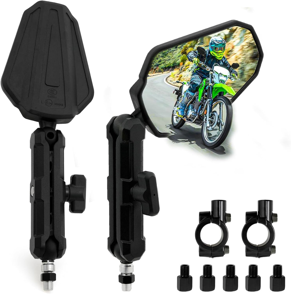 DREAMIZER Adventure Motorcycle Mirrors 8mm 10mm Motorbike Side Mirror, Universal 7/8" Handlebar Rear View Mirrors, Adjustable Double Roller ATV Mirror Compatible with Honda CRF Kawasaki Scooter
