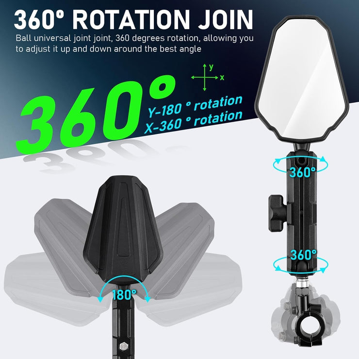 DREAMIZER Adventure Motorcycle Mirrors 8mm 10mm Motorbike Side Mirror, Universal 7/8" Handlebar Rear View Mirrors, Adjustable Double Roller ATV Mirror Compatible with Honda CRF Kawasaki Scooter