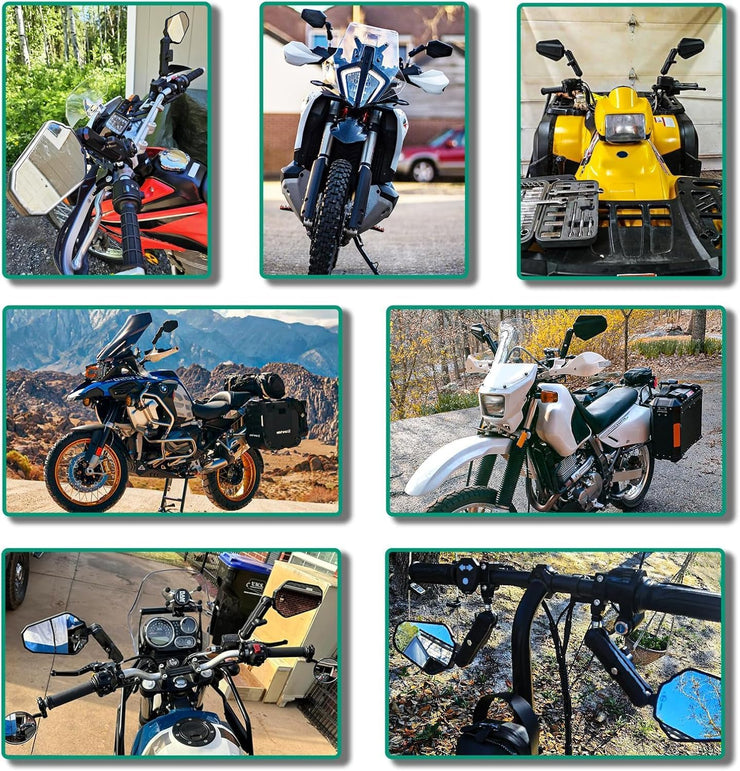 DREAMIZER Adventure Motorcycle Mirrors 8mm 10mm Motorbike Side Mirror, Universal 7/8" Handlebar Rear View Mirrors, Adjustable Double Roller ATV Mirror Compatible with Honda CRF Kawasaki Scooter