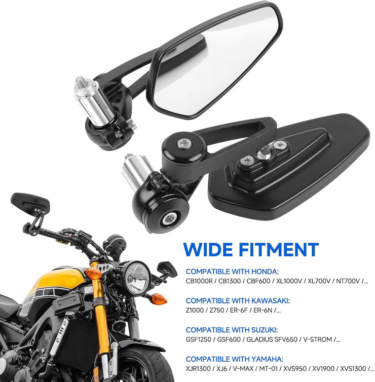Motorcycl Universal 7/8" 22mm CNC Handlebar End Mirrors Compatible with Honda CBF125 CBF600 Kawasaki Z1000 Z750 Suzuki GSF600 GSF1250 Yamaha MT03 MT09