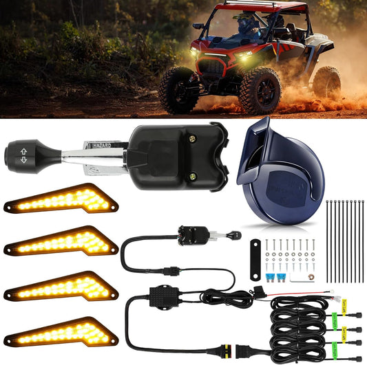 UTV Turn Signal Kit with Horn, Plug and Play, Pre-Wired, ATV Blinker with Lever Column Switch