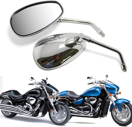 Motorcycle Chrome Rearview Side Mirrors Compatible with Kawasaki Suzuki Chopper Scooter 10MM