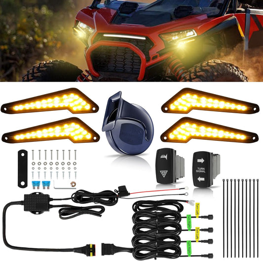 UTV Turn Signal Kit with Horn, Plug and Play, Pre-Wired, UTV ATV Blinker with Rocker Switch