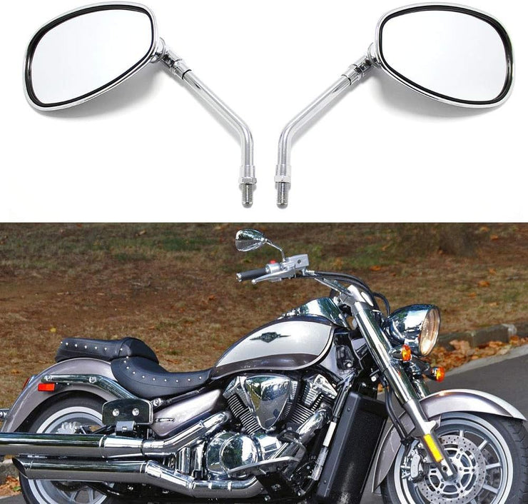 Motorcycle Chrome Rearview Side Mirrors Compatible with Kawasaki Suzuki Chopper Scooter 10MM