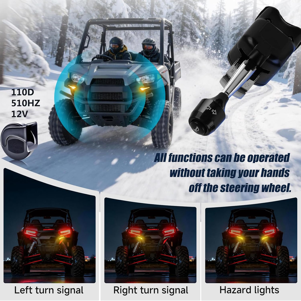 UTV Turn Signal Kit with Horn, Plug and Play, Pre-Wired, ATV Blinker with Lever Column Switch