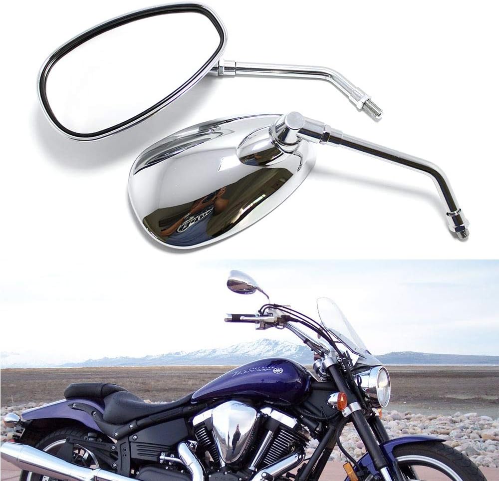 Motorcycle Chrome Rearview Side Mirrors Compatible with Kawasaki Suzuki Chopper Scooter 10MM
