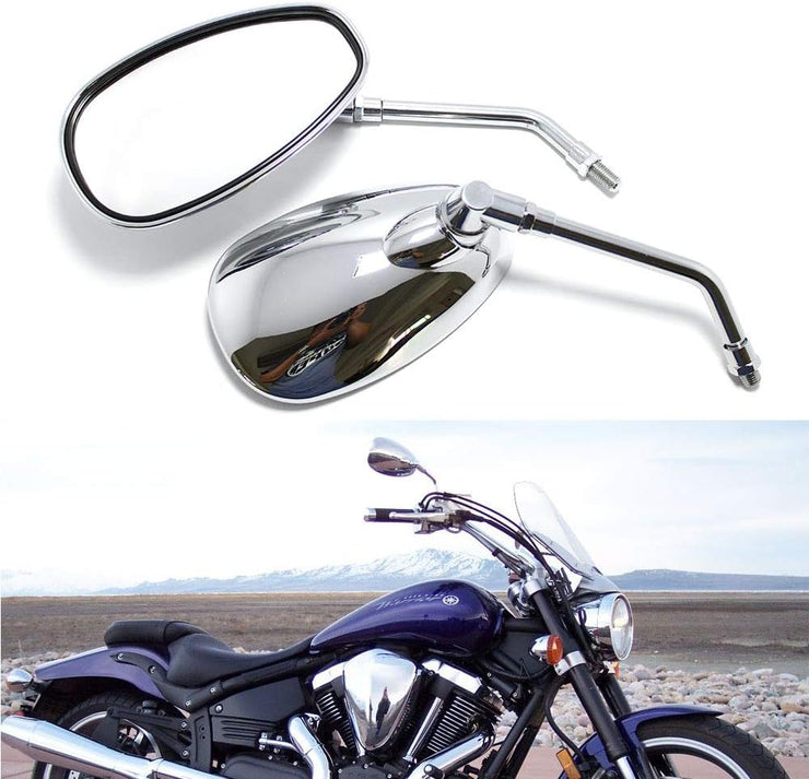 Motorcycle Chrome Rearview Side Mirrors Compatible with Kawasaki Suzuki Chopper Scooter 10MM