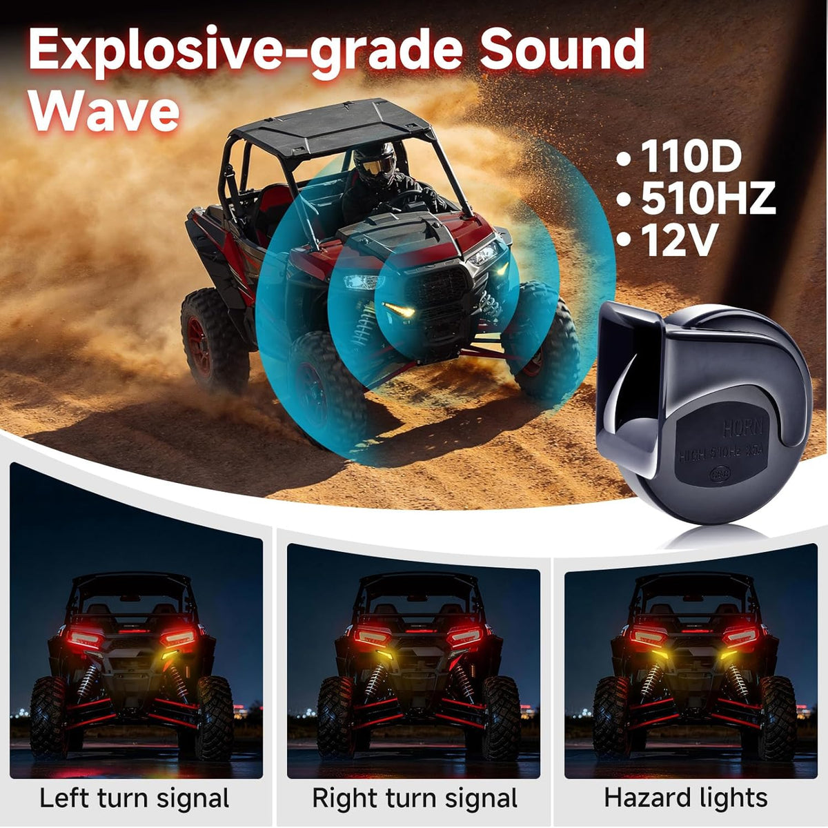 UTV Turn Signal Kit with Horn, Plug and Play, Pre-Wired, UTV ATV Blinker with Rocker Switch