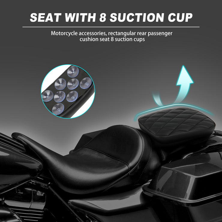 DREAMIZER Custom Motorcycle Rear Passenger Cushion, 8 Suction Cups Motorcycle Rear Seat Pad Compatible with Harley Sportster XL 883 1200 Dyna Softail Touring Cruiser Chopper Custom