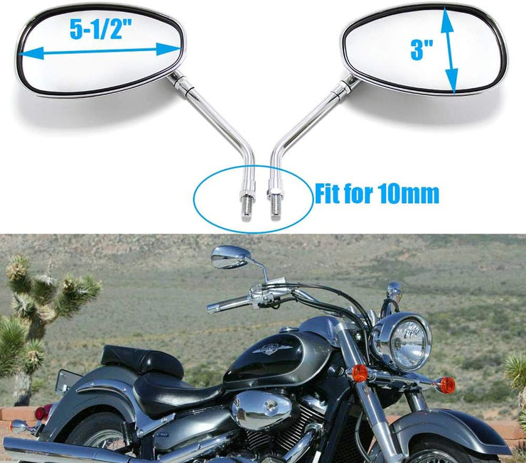 Motorcycle Chrome Rearview Side Mirrors Compatible with Kawasaki Suzuki Chopper Scooter 10MM