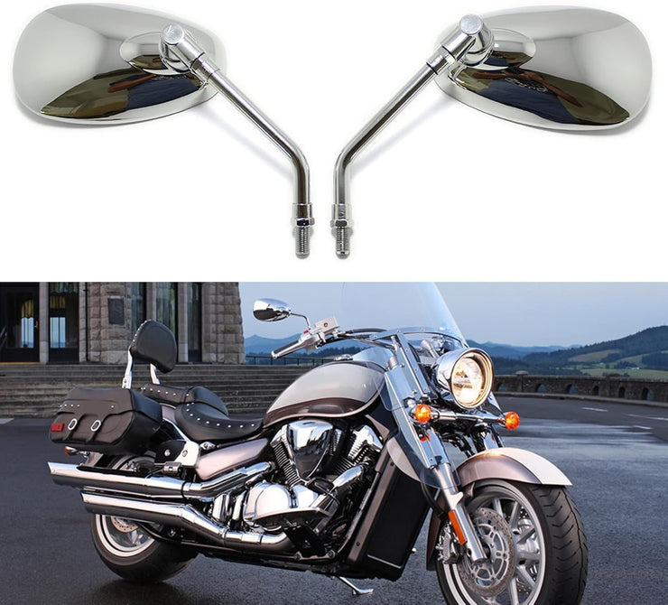 Motorcycle Chrome Rearview Side Mirrors Compatible with Kawasaki Suzuki Chopper Scooter 10MM