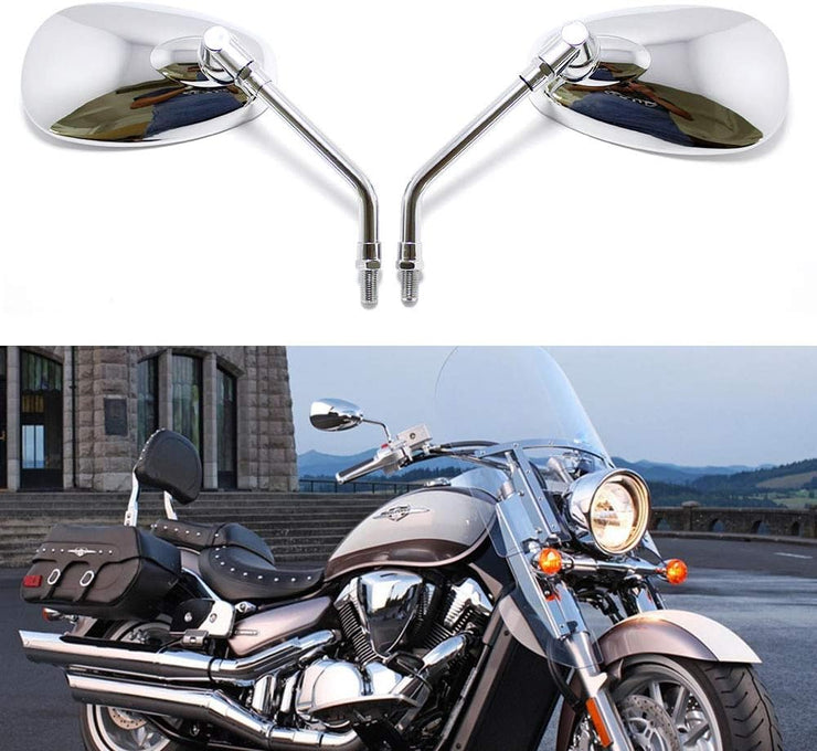 Motorcycle Chrome Rearview Side Mirrors Compatible with Kawasaki Suzuki Chopper Scooter 10MM