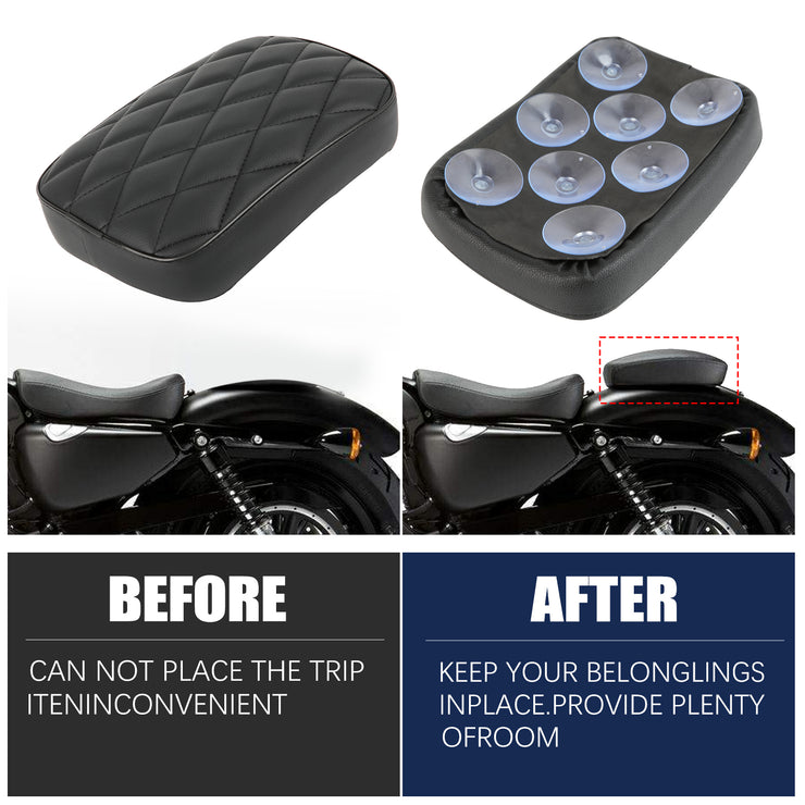 DREAMIZER Custom Motorcycle Rear Passenger Cushion, 8 Suction Cups Motorcycle Rear Seat Pad Compatible with Harley Sportster XL 883 1200 Dyna Softail Touring Cruiser Chopper Custom