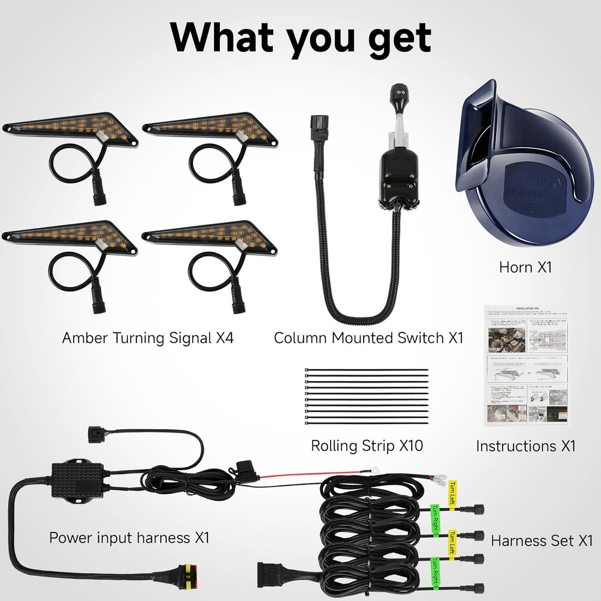 UTV Turn Signal Kit with Horn, Plug and Play, Pre-Wired, ATV Blinker with Lever Column Switch
