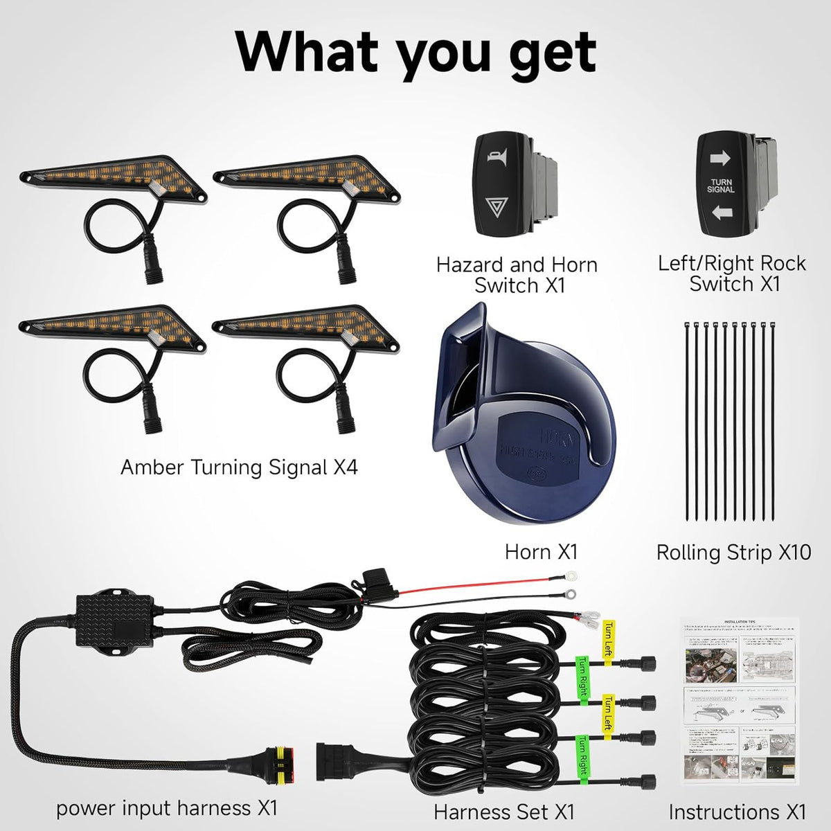 UTV Turn Signal Kit with Horn, Plug and Play, Pre-Wired, UTV ATV Blinker with Rocker Switch