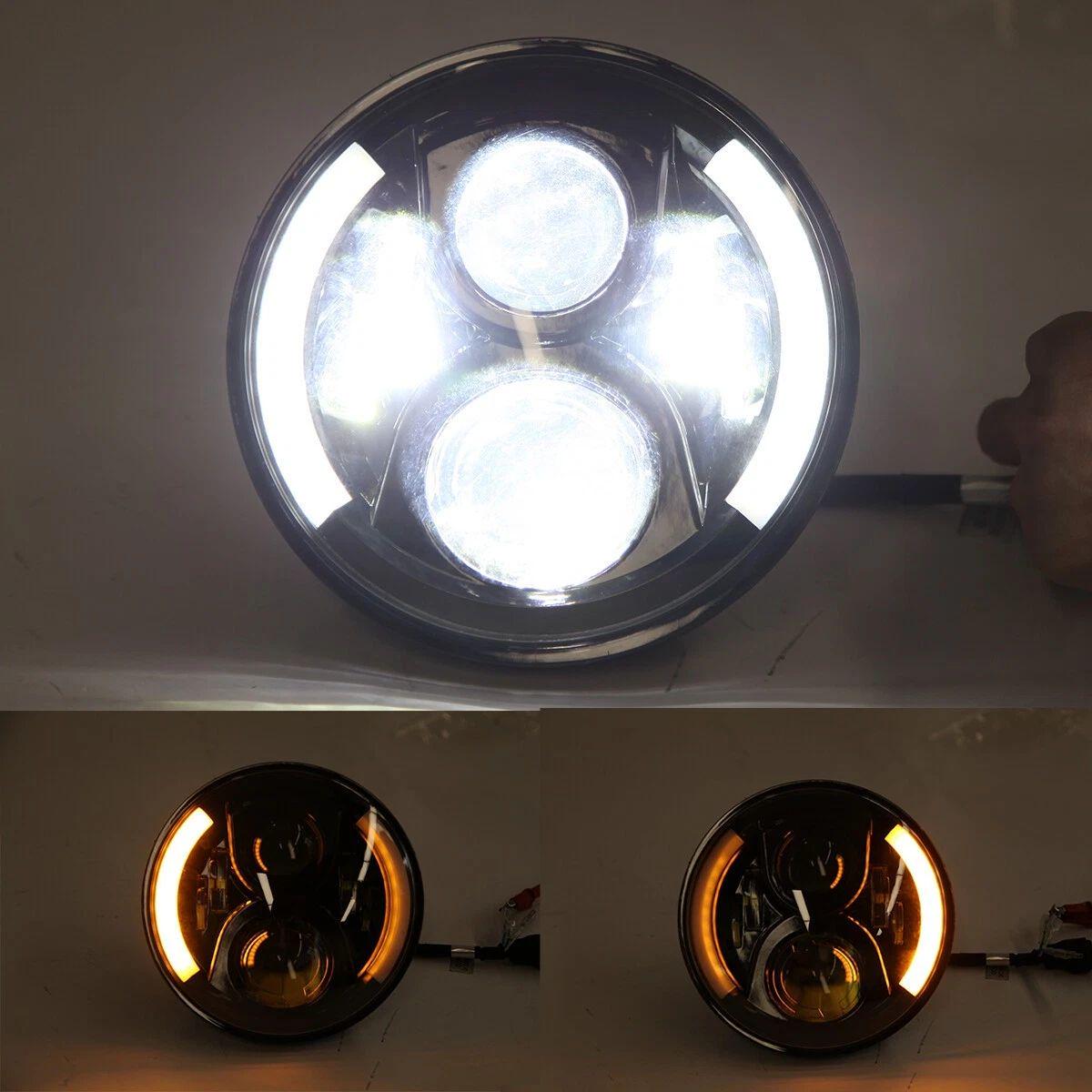 For Buell X1 LED 7" Motorcycle Headlight White DRL O Ring w/ Turn Signals US