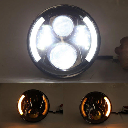 For Buell X1 LED 7" Motorcycle Headlight White DRL O Ring w/ Turn Signals US