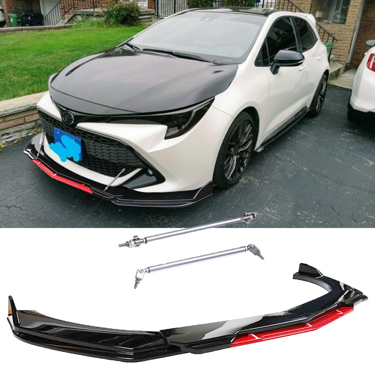 For Toyota Corolla Front Bumper Lip Splitter Red Lower Chin + 2x Strut Rods
