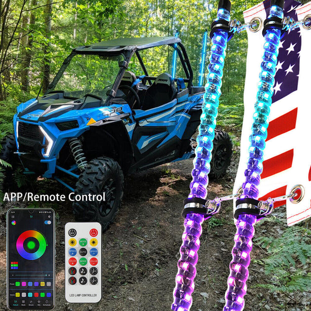 thumbnail image 2 of Mayello-fuknight Pair 2ft RGB Spiral LED Whip Lights With US Flag & Remote For ATV UTV – 63 Modes 2 of 5