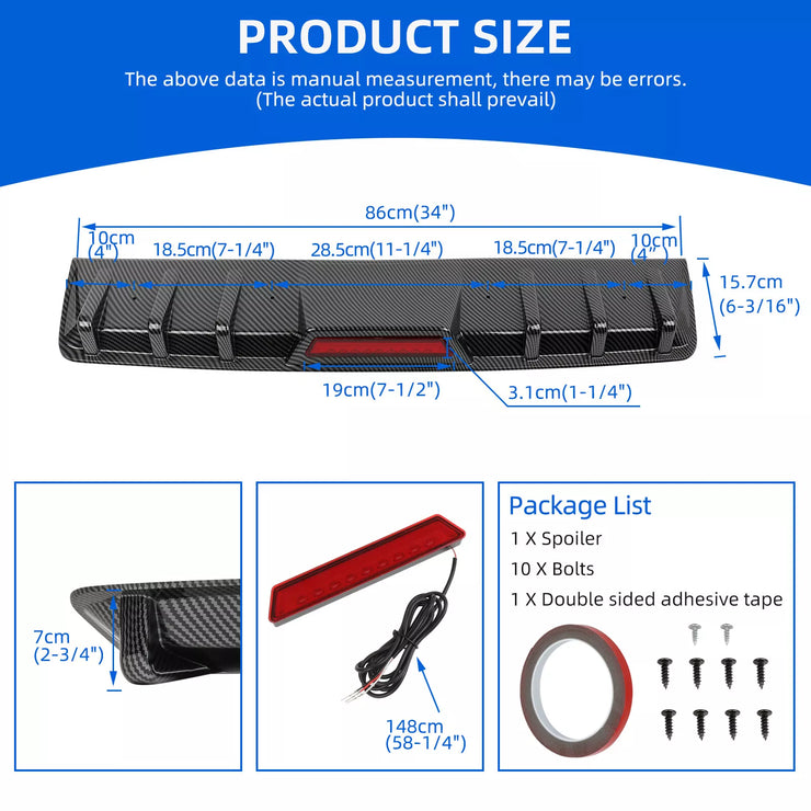 For Toyota Camry SE XSE LE TRD Carbon Fiber Rear Bumper Diffuser w/ LED Light