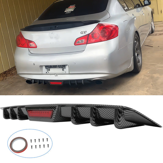 For Infiniti G37 G37X Sedan Carbon Fiber Rear Bumper Diffuser w/ LED Brake Light