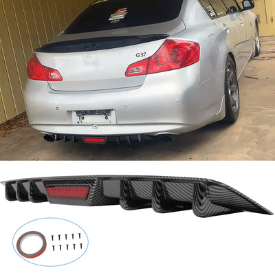 For Infiniti G37 G37X Sedan Carbon Fiber Rear Bumper Diffuser w/ LED Brake Light